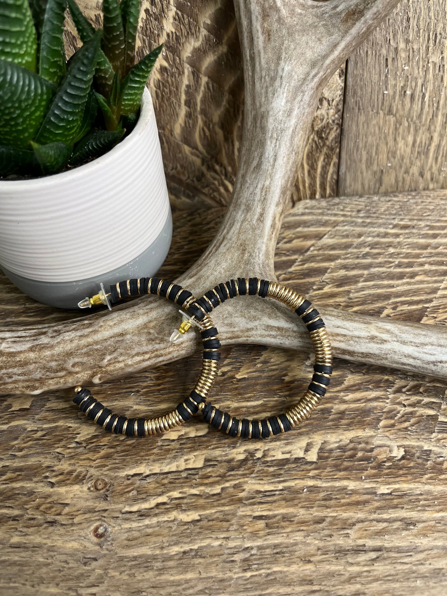 Black and Gold hoop Earrings
